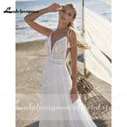Vestidos de novia con tirantes finos de NumberSea, estilo bohemio playero con corpiño de encaje, vestido para boda playa, vestidos de novia Lakshmigown para novia