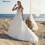 Vestidos de novia con tirantes finos de NumberSea, estilo bohemio playero con corpiño de encaje, vestido para boda playa, vestidos de novia Lakshmigown para novia