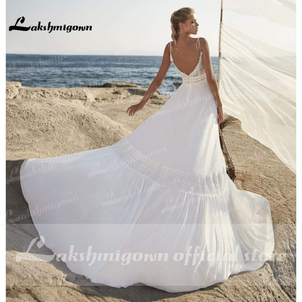 Vestidos de novia con tirantes finos de NumberSea, estilo bohemio playero con corpiño de encaje, vestido para boda playa, vestidos de novia Lakshmigown para novia
