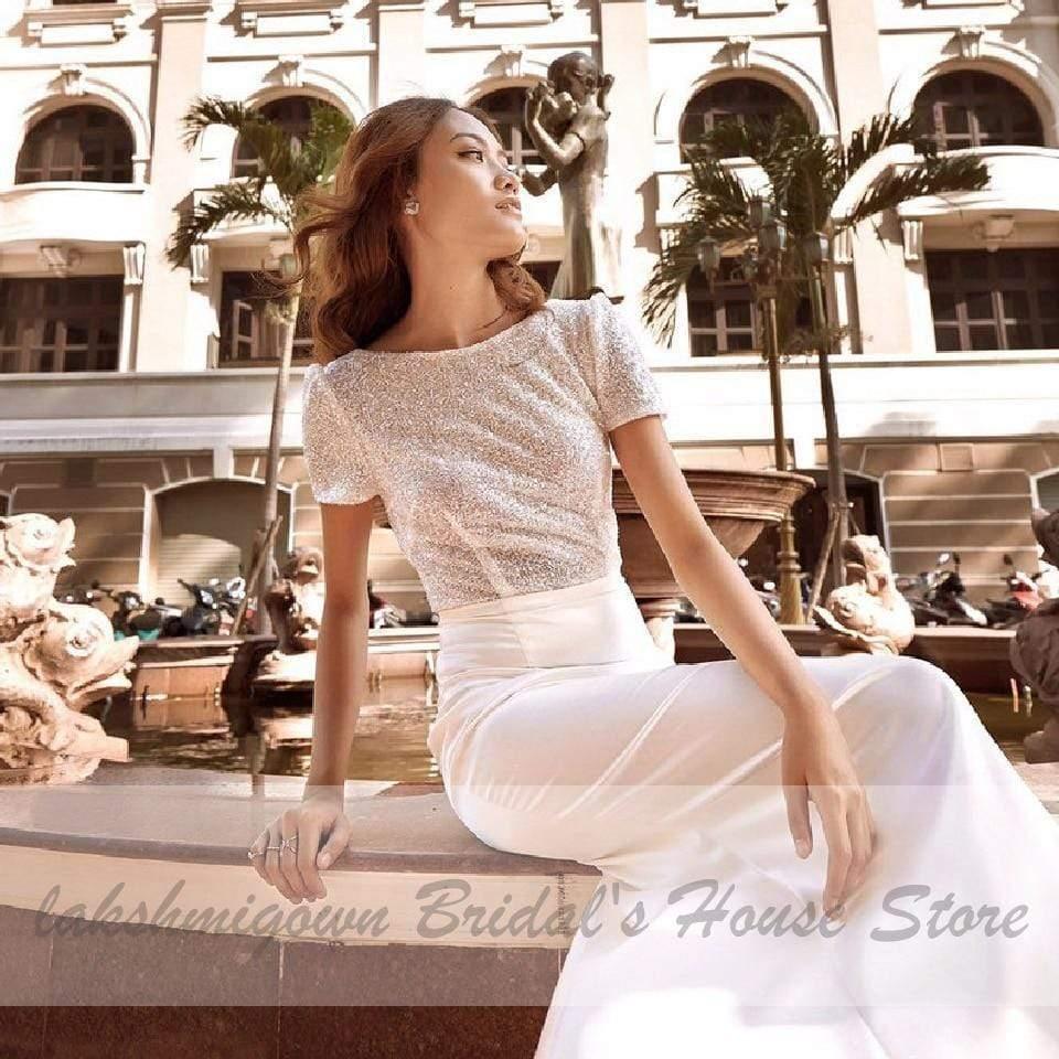 Vestido de novia sirena brillante con cola desmontable de NumberSea