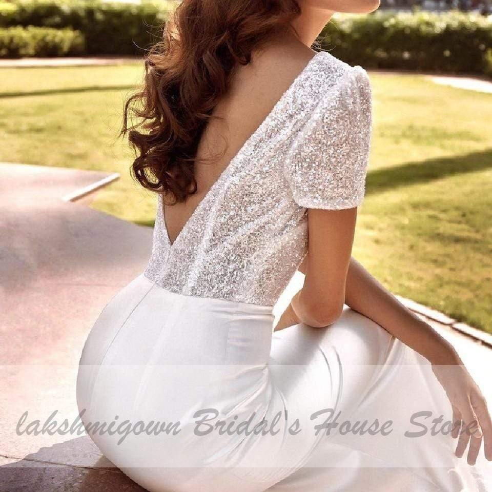 Vestido de novia sirena brillante con cola desmontable de NumberSea