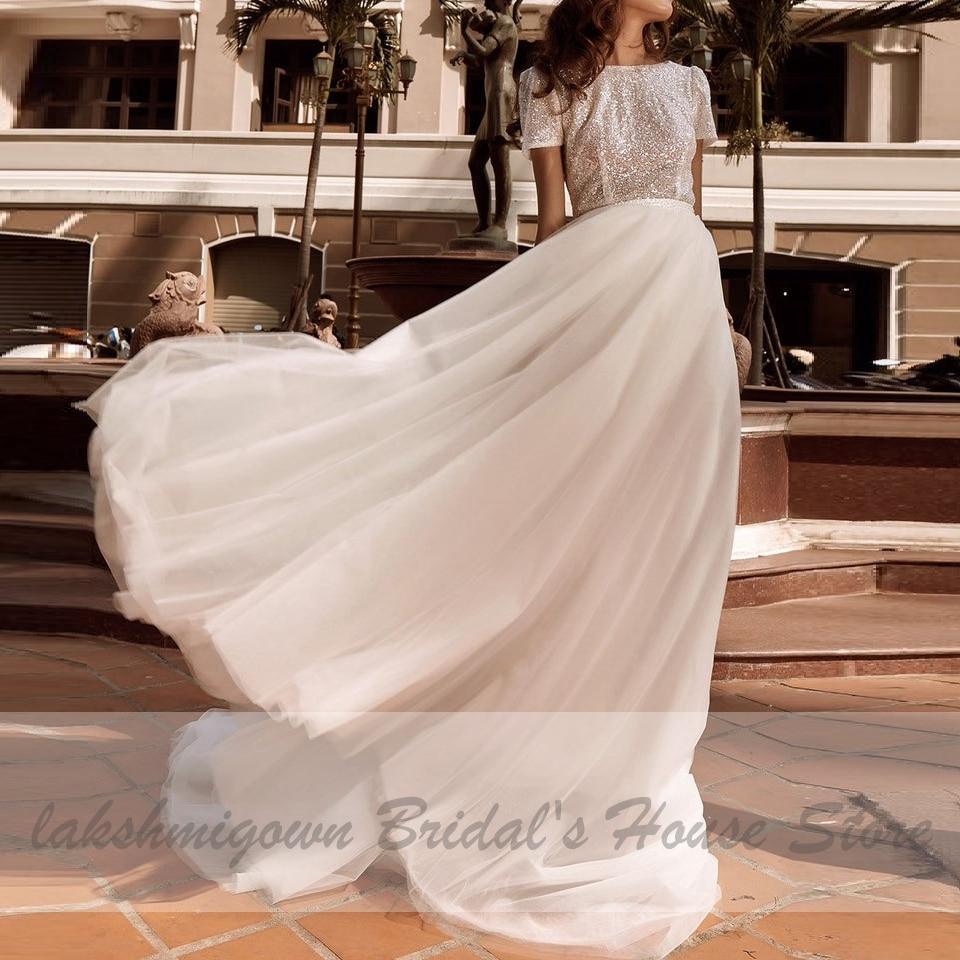 Vestido de novia sirena brillante con cola desmontable de NumberSea
