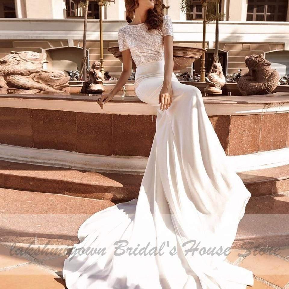 Vestido de novia sirena brillante con cola desmontable de NumberSea