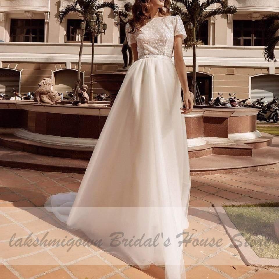 Vestido de novia sirena brillante con cola desmontable de NumberSea