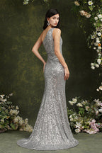 Vestido de dama de honor/graduación de sirena con lentejuelas brillantes de un solo hombro y abertura lateral hasta el suelo