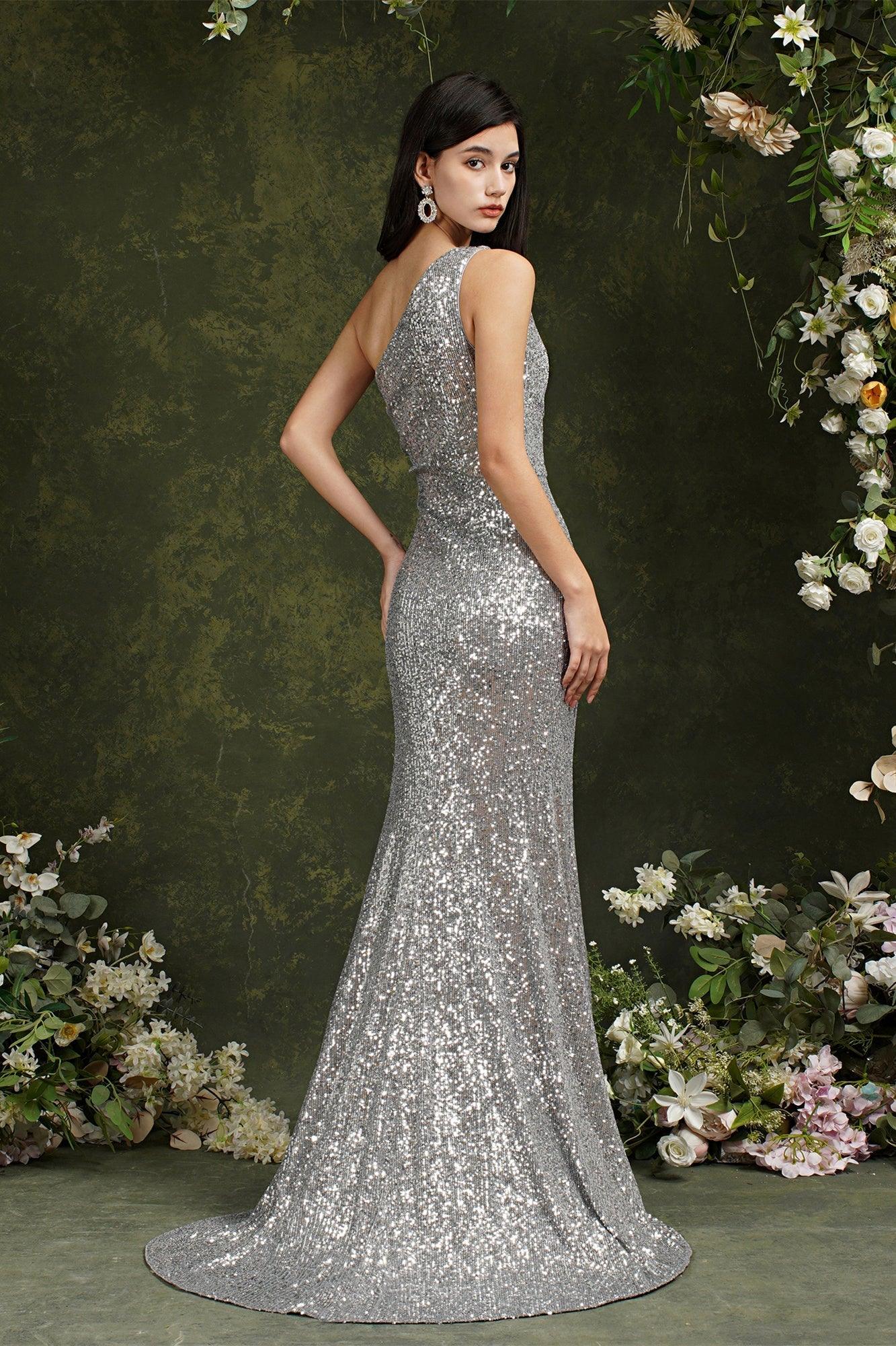 Sparkly One Shoulder Sequins Mermaid Floor-length Bridesmaid/Prom Dress With Side Slit