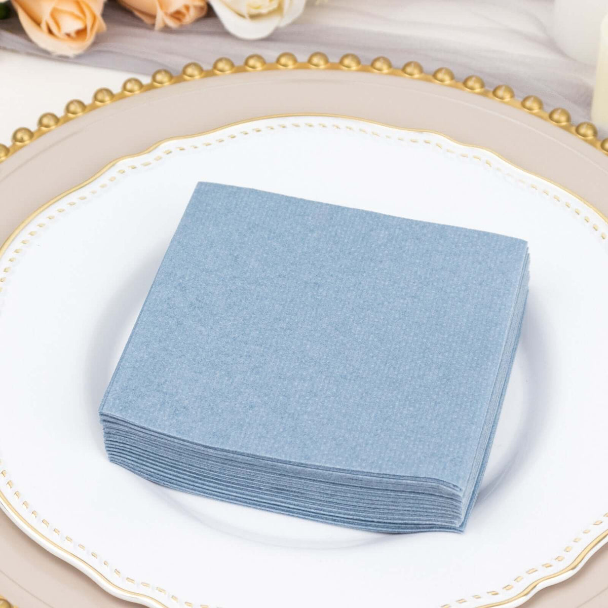 20 Pack Linen-Like Paper Napkins 5"x5" Dusty Blue - Soft Single-Use Airlaid Cocktail Napkins