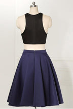 Straight Two Piece Sleeveless Knee-Length Black Homecoming Dress