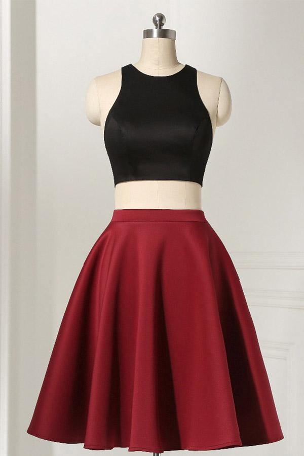 Straight Two Piece Sleeveless Knee-Length Black Homecoming Dress