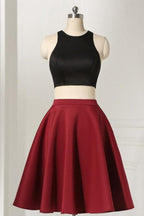 Straight Two Piece Sleeveless Knee-Length Black Homecoming Dress