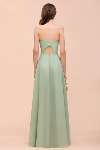 Strapless Chiffon Formal Bridesmaid Dress Elegant Maxi Maid of Honor Dress