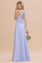 Stylish Halter V-Neck Sleeveless Floor-Length A-Line Bridesmaid Dress