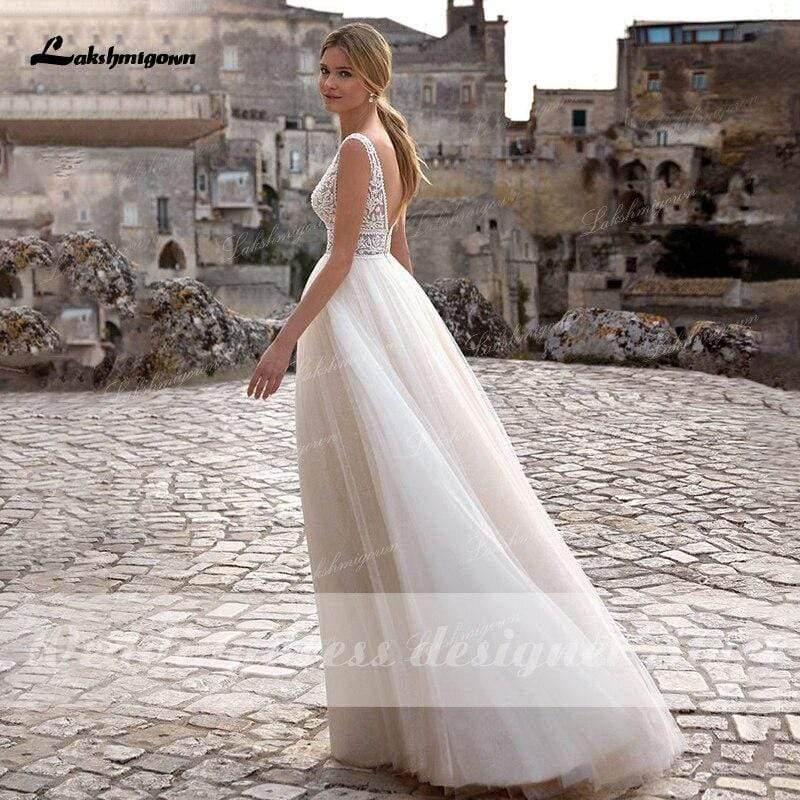 NumberSea Sommer Strand A-Linie Prinzessin Brautkleider V Ausschnitt