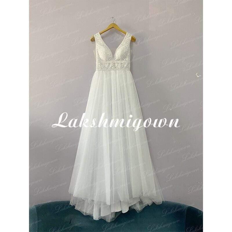 NumberSea Sommer Strand A-Linie Prinzessin Brautkleider V Ausschnitt