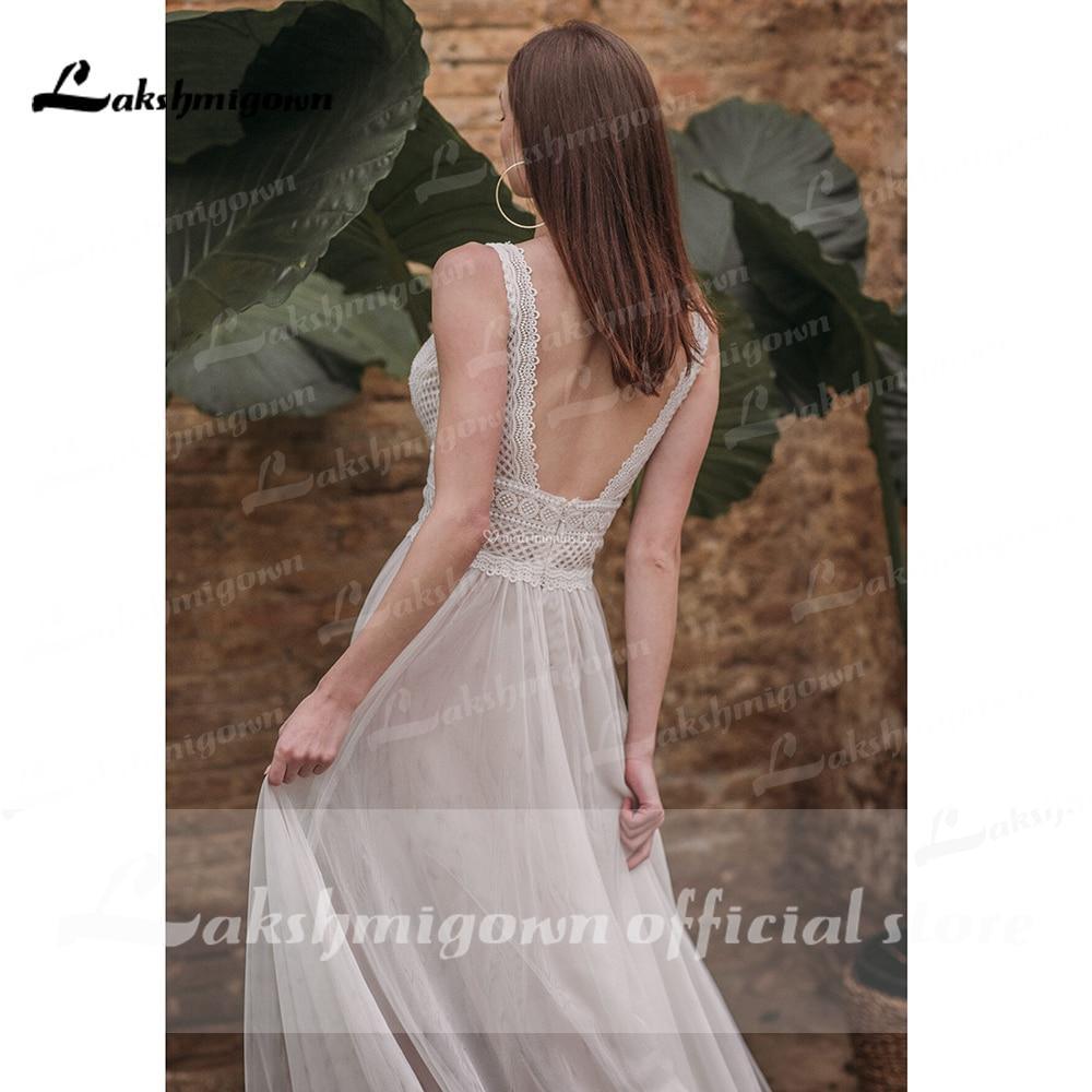 Vestidos de novia bohemios de encaje de verano NumberSea con cuello en V y encaje bohemio