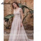 Vestidos de novia bohemios de encaje de verano NumberSea con cuello en V y encaje bohemio