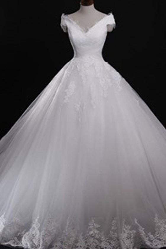 Vestido de novia clásico de encaje blanco NumberSea con hombros descubiertos y cordones, MW186 