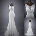 Vestido de novia NumberSea blanco sin mangas con encaje y corte sirena, vestido de novia popular, MW132 