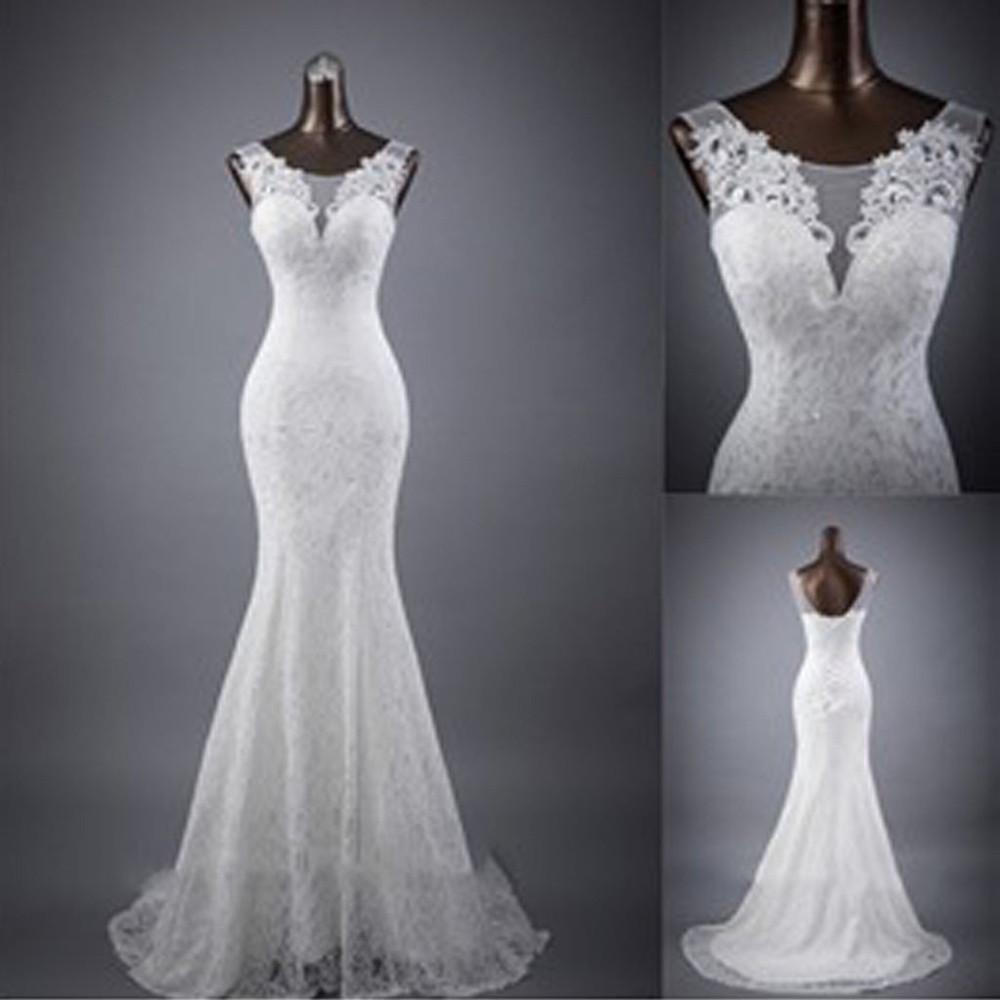 Vestido de novia NumberSea blanco sin mangas con encaje y corte sirena, vestido de novia popular, MW132 