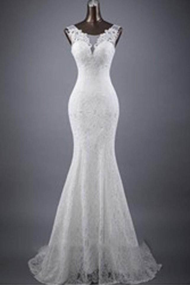 Vestido de novia NumberSea blanco sin mangas con encaje y corte sirena, vestido de novia popular, MW132 