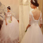 NumberSea White Lace Tulle Half Sleeve Wedding Dresses with Beading, Bridal Gowns