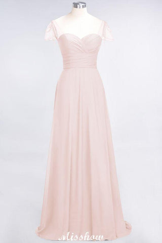 Sweetheart Cap-Sleeves Ruffle Floor-Length Bridesmaid Dress with Beadings Moher if the Bride Dresses