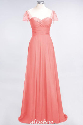 Sweetheart Cap-Sleeves Ruffle Floor-Length Bridesmaid Dress with Beadings Moher if the Bride Dresses
