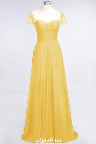 Sweetheart Cap-Sleeves Ruffle Floor-Length Bridesmaid Dress with Beadings Moher if the Bride Dresses