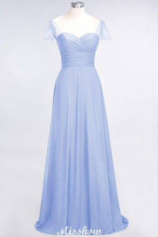 Sweetheart Cap-Sleeves Ruffle Floor-Length Bridesmaid Dress with Beadings Moher if the Bride Dresses