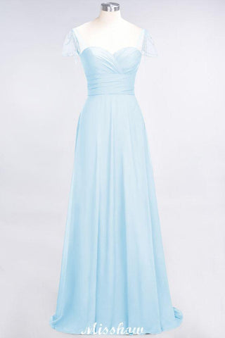 Sweetheart Cap-Sleeves Ruffle Floor-Length Bridesmaid Dress with Beadings Moher if the Bride Dresses