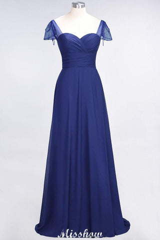 Sweetheart Cap-Sleeves Ruffle Floor-Length Bridesmaid Dress with Beadings Moher if the Bride Dresses
