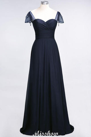 Sweetheart Cap-Sleeves Ruffle Floor-Length Bridesmaid Dress with Beadings Moher if the Bride Dresses
