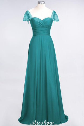 Sweetheart Cap-Sleeves Ruffle Floor-Length Bridesmaid Dress with Beadings Moher if the Bride Dresses