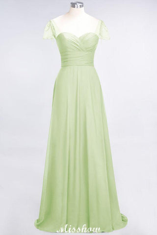 Sweetheart Cap-Sleeves Ruffle Floor-Length Bridesmaid Dress with Beadings Moher if the Bride Dresses