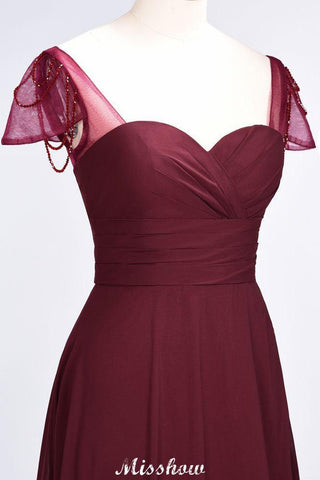 Sweetheart Cap-Sleeves Ruffle Floor-Length Bridesmaid Dress with Beadings Moher if the Bride Dresses