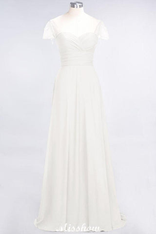 Sweetheart Cap-Sleeves Ruffle Floor-Length Bridesmaid Dress with Beadings Moher if the Bride Dresses