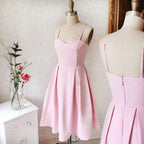 Vestidos de fiesta cortos de satén rosa con escote corazón