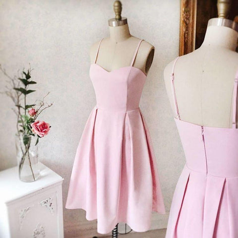 Sweetheart Neck Short Pink Prom Dresses Satin Homecoming Dresses
