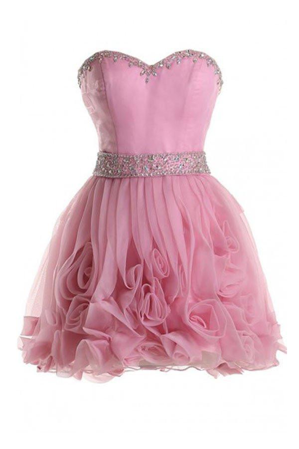 Herzausschnitt Organza Rosa Homecoming Kleider Kurze Ballkleider PG067