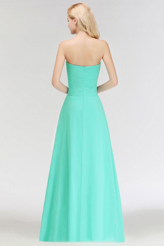 Vestido de dama de honor con escote corazón, sin tirantes, largo hasta el suelo, con volantes en la parte superior