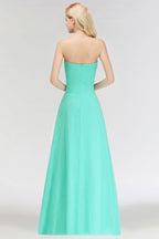 Vestido de dama de honor con escote corazón, sin tirantes, largo hasta el suelo, con volantes en la parte superior