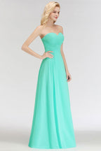 Vestido de dama de honor con escote corazón, sin tirantes, largo hasta el suelo, con volantes en la parte superior