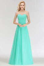 Vestido de dama de honor con escote corazón, sin tirantes, largo hasta el suelo, con volantes en la parte superior