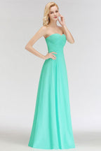 Vestido de dama de honor con escote corazón, sin tirantes, largo hasta el suelo, con volantes en la parte superior