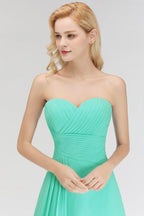 Vestido de dama de honor con escote corazón, sin tirantes, largo hasta el suelo, con volantes en la parte superior