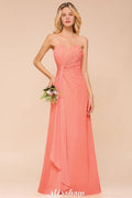 Sweetheart Strapless Ruffle Bridesmaid Dress Chiffon Long Maid of Honor Dress