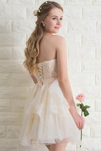 Vestidos de fiesta cortos de tul con escote corazón y encaje