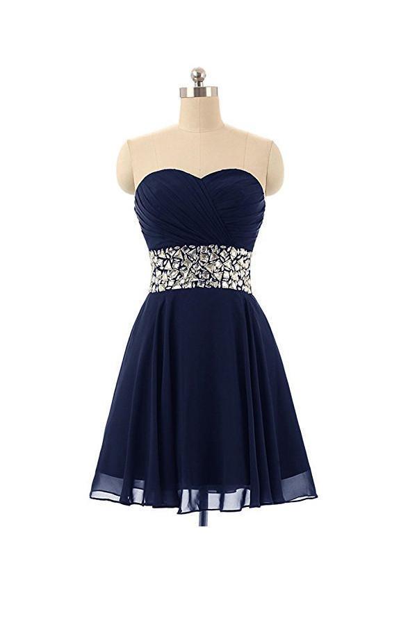 Vestidos de fiesta cortos de gasa con cristales y escote corazón para el regreso a casa