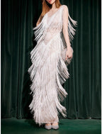 Sheath / Column Evening Gown Party Dress Formal Wedding Guest Ankle Length Sleeveless Illusion Neck Polyester with Tassel