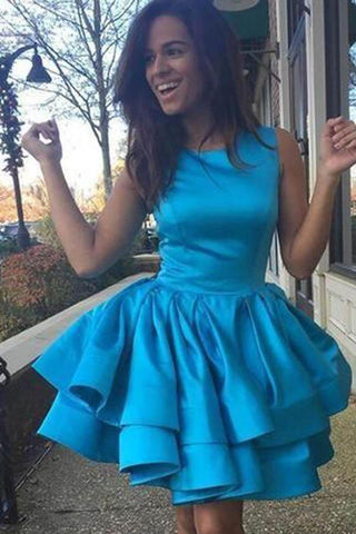 Tiered Skirt Yellow Homecoming Dresses Short Prom Dress Satin Prom Gown